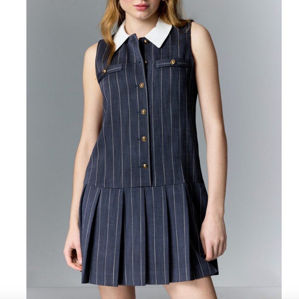 SANDRO Blue Dolla Mini Striped Dress Size 34